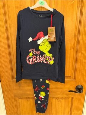 Primark Cotton Kids' Grinch Graphic Pajama Top - Green & Red Size 10